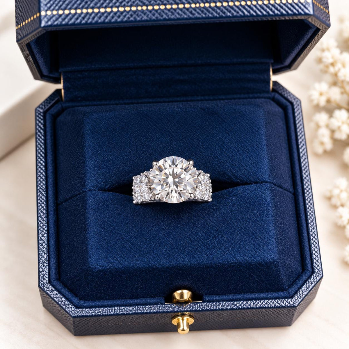 Round Diamond Engagement Ring – Solitaire with Side Stones
