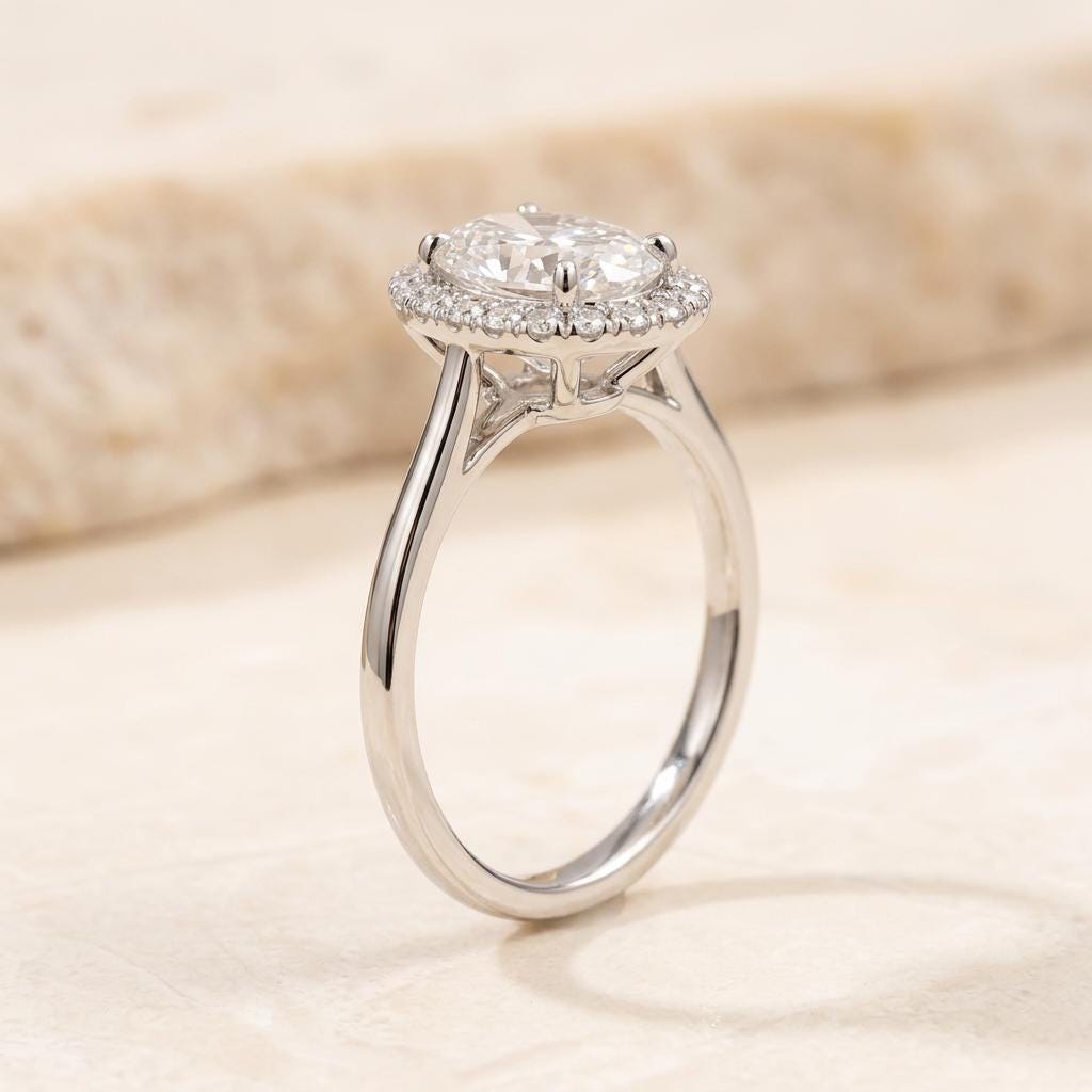 Oval Diamond Halo Engagement Ring