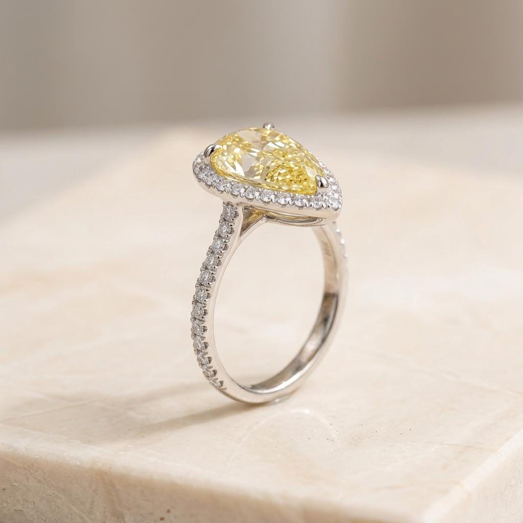 Pear Shaped Yellow Diamond Engagement Ring – Diamond Halo