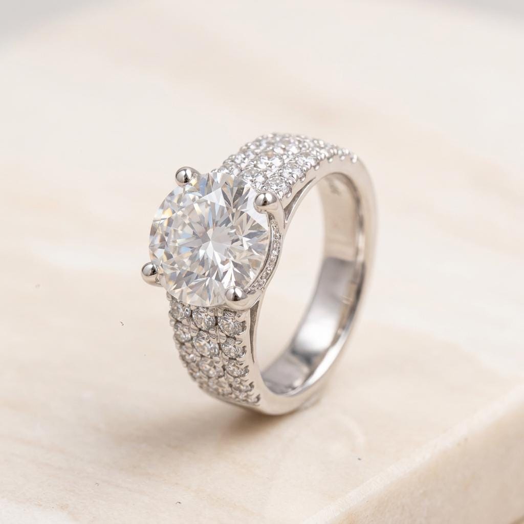 Round Diamond Engagement Ring – Solitaire with Side Stones