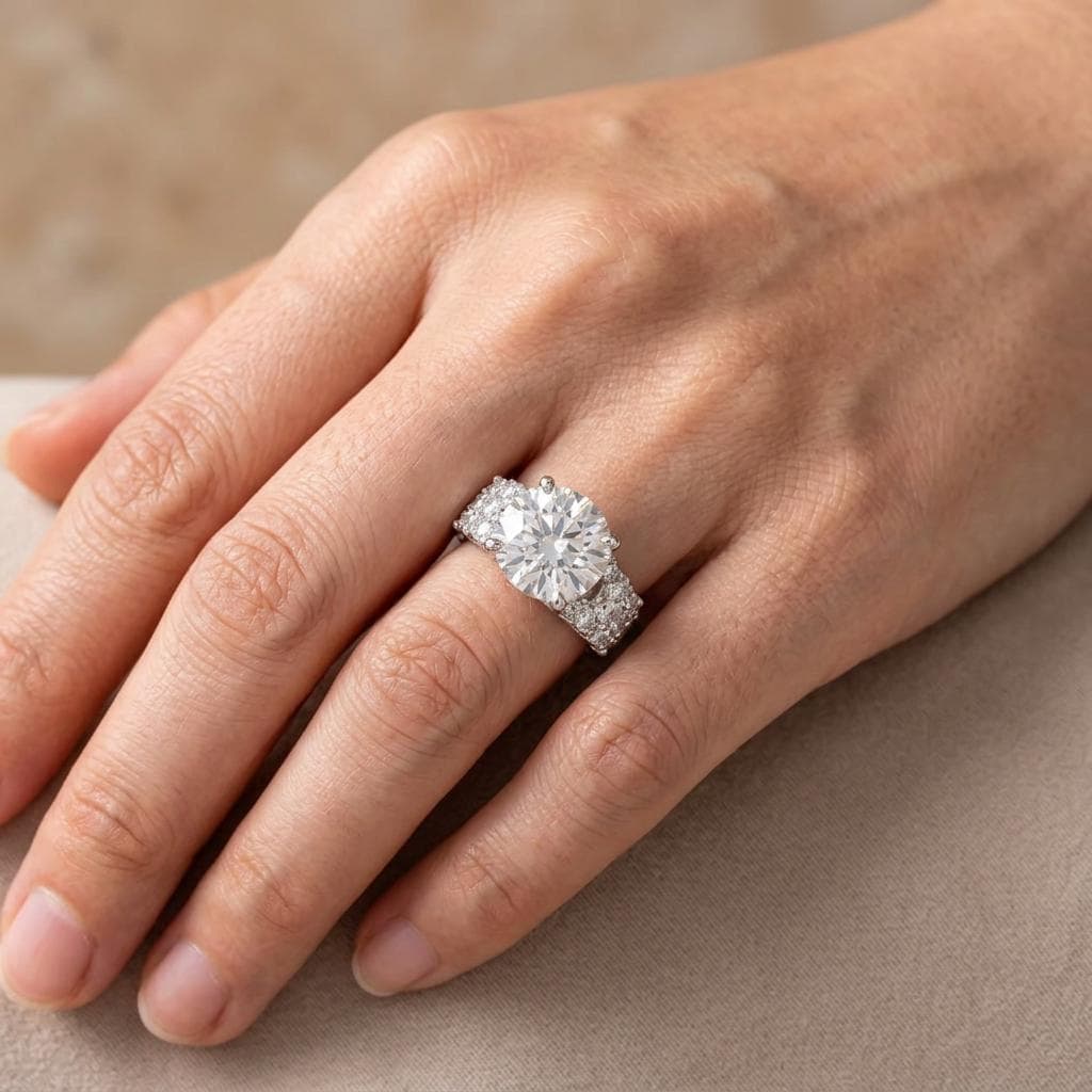 Round Diamond Engagement Ring – Solitaire with Side Stones