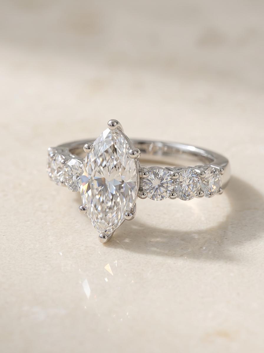 Marquise Lab-Grown Diamond Engagement Ring – Pavé Band