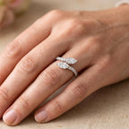 Two Marquise Diamond Toi et Moi Ring – Pavé Band, 14K/18K Gold (Custom Made)