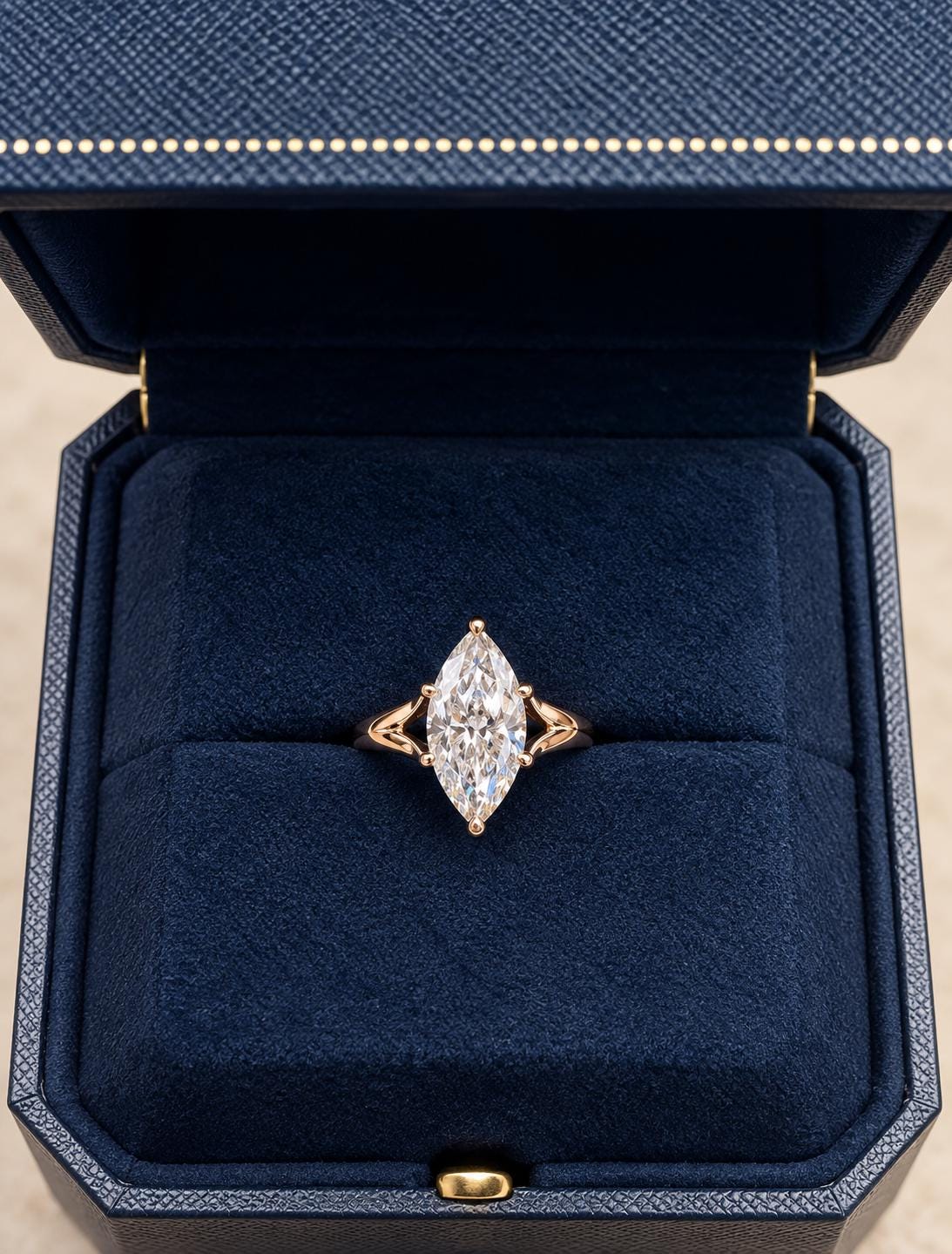 Marquise Diamond Engagement Ring – Solitaire Split Shank