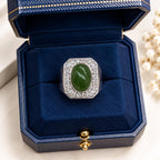 Green Gemstone Halo Ring – Diamond Accents