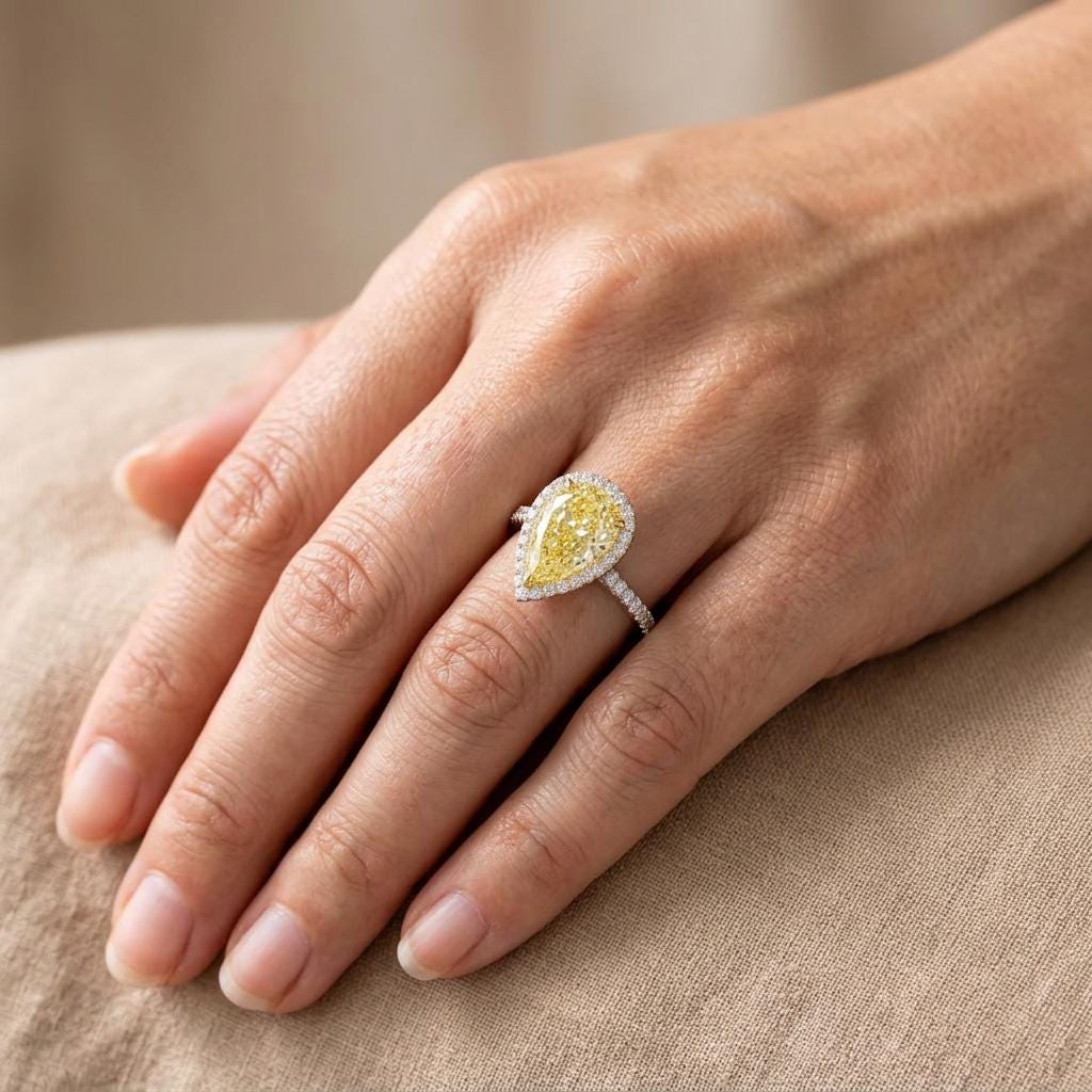 Pear Shaped Yellow Diamond Engagement Ring – Diamond Halo