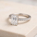 Emerald Cut Diamond Engagement Ring – Pavé Solitaire