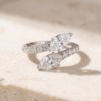 Two Marquise Diamond Toi et Moi Ring – Pavé Band, 14K/18K Gold (Custom Made)