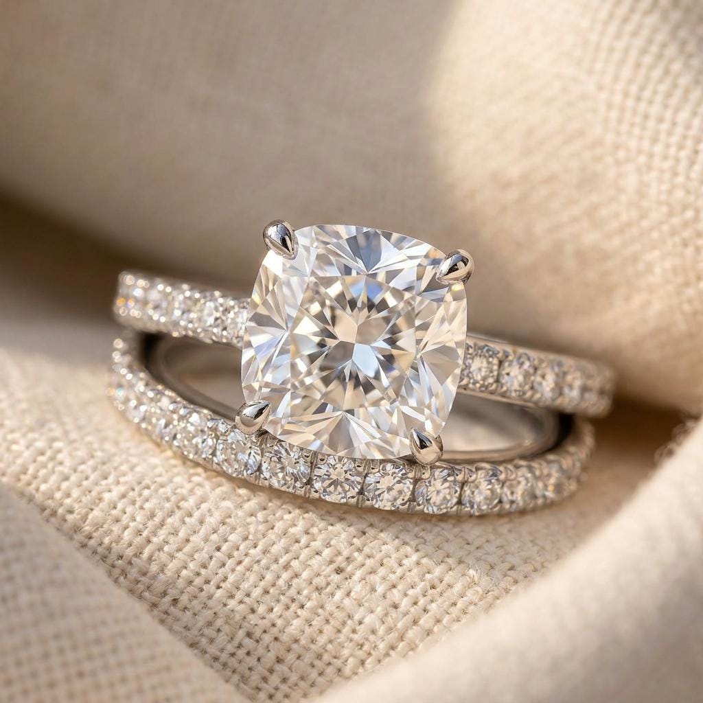 Cushion Cut Lab Grown Diamond Bridal Set