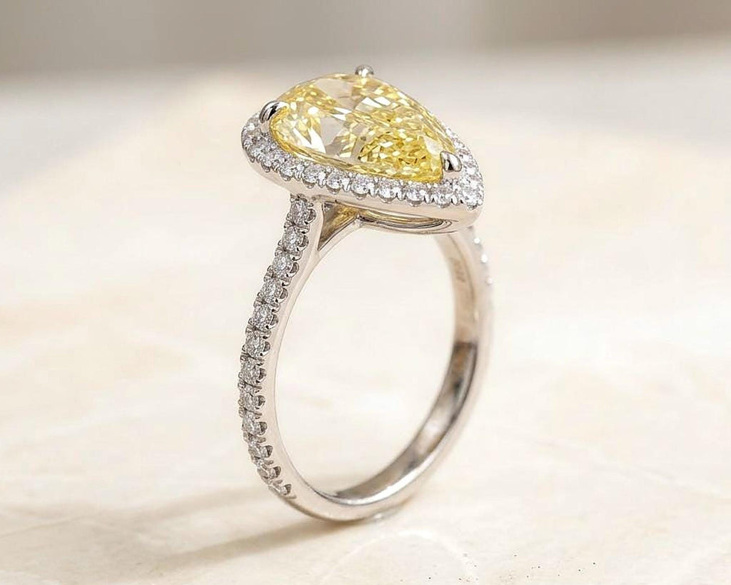 Pear Shaped Yellow Diamond Engagement Ring – Diamond Halo