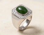 Green Gemstone Halo Ring – Diamond Accents