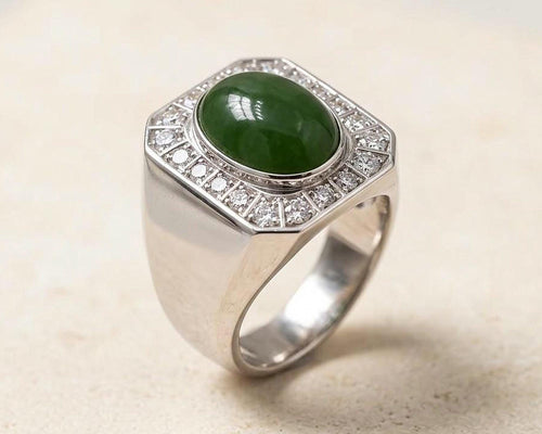 Green Gemstone Halo Ring – Diamond Accents
