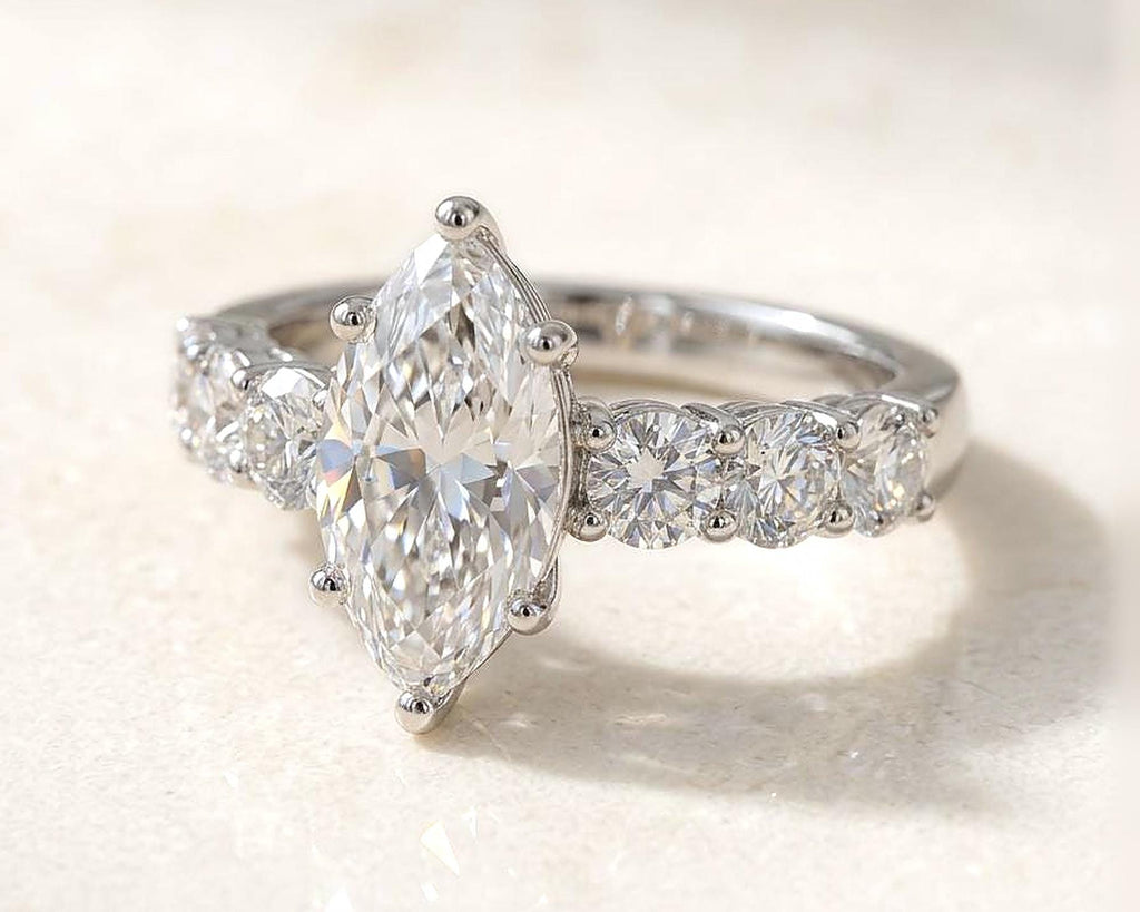 Marquise Lab-Grown Diamond Engagement Ring – Pavé Band