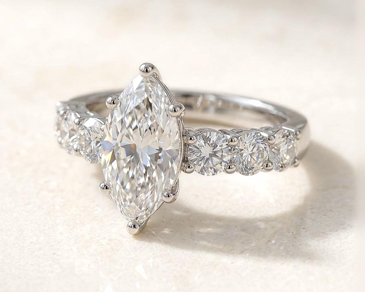 Marquise Lab-Grown Diamond Engagement Ring – Pavé Band