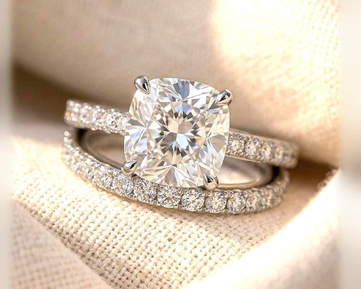 Cushion Cut Lab Grown Diamond Bridal Set