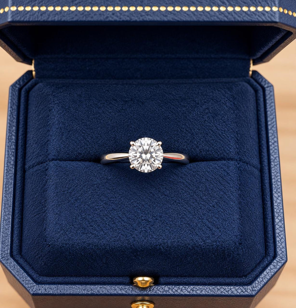 Custom Round Cut Solitaire Engagement Ring | Minimalist 4 Prong Setting