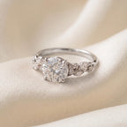 Custom Round Cut Lab-Grown Diamond Engagement Ring | Floral Leaf Band (14K/18K Gold)