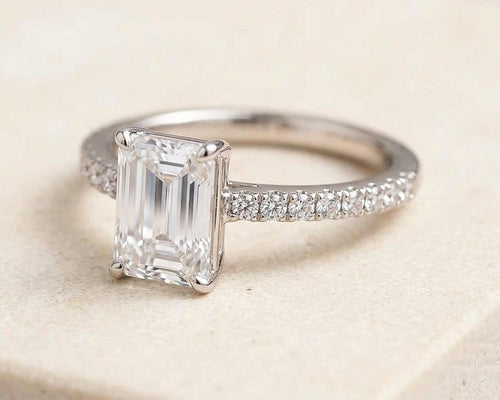 Emerald Cut Diamond Engagement Ring – Pavé Solitaire
