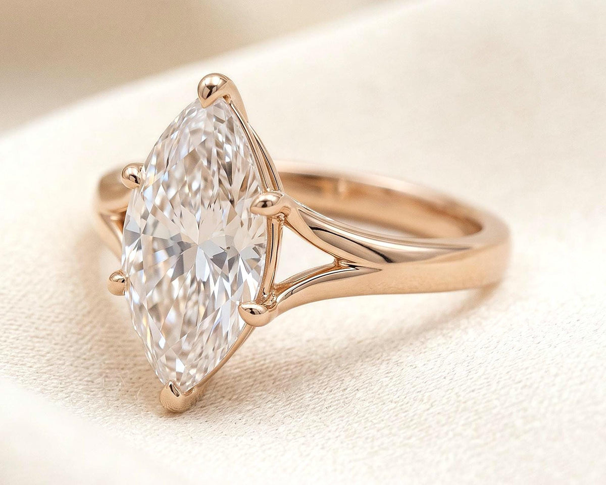 Marquise Diamond Engagement Ring – Solitaire Split Shank