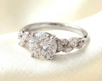 Custom Round Cut Lab-Grown Diamond Engagement Ring | Floral Leaf Band (14K/18K Gold)