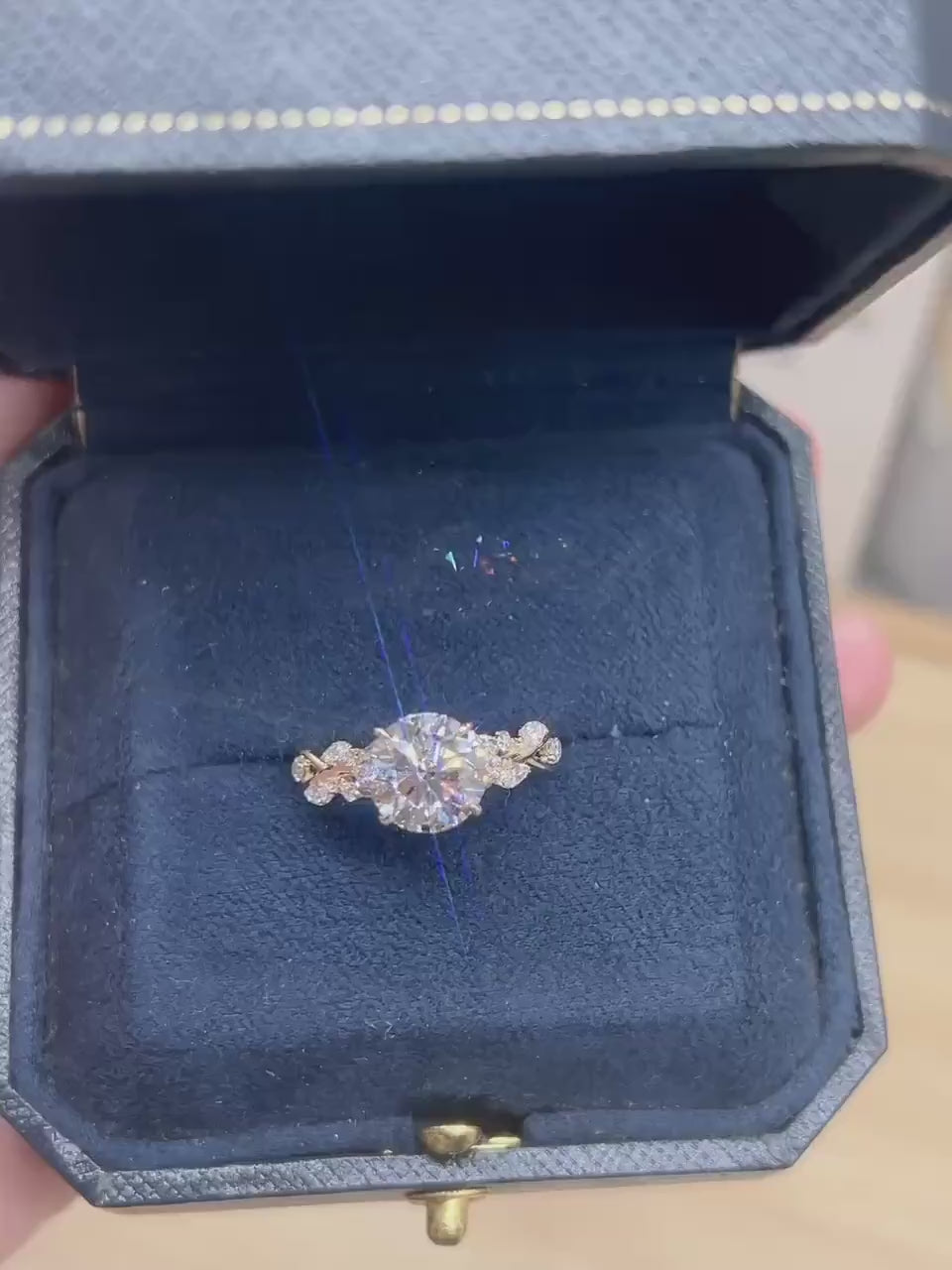 Video of the Round Lab-Grown Diamond Engagement Ring – Floral Leaf Band