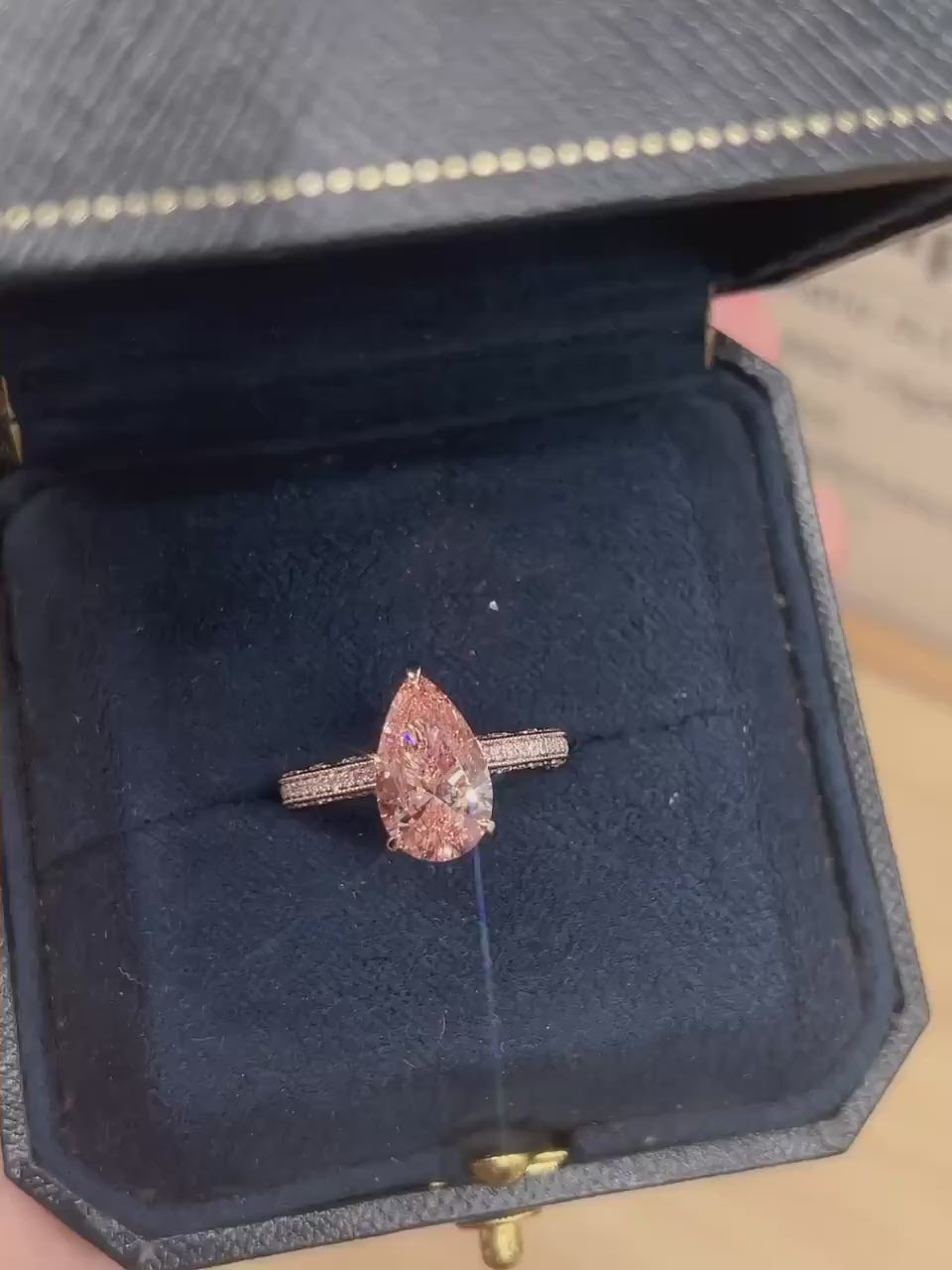 Video of the Pear Cut Pink Diamond Engagement Ring – Pavé Band