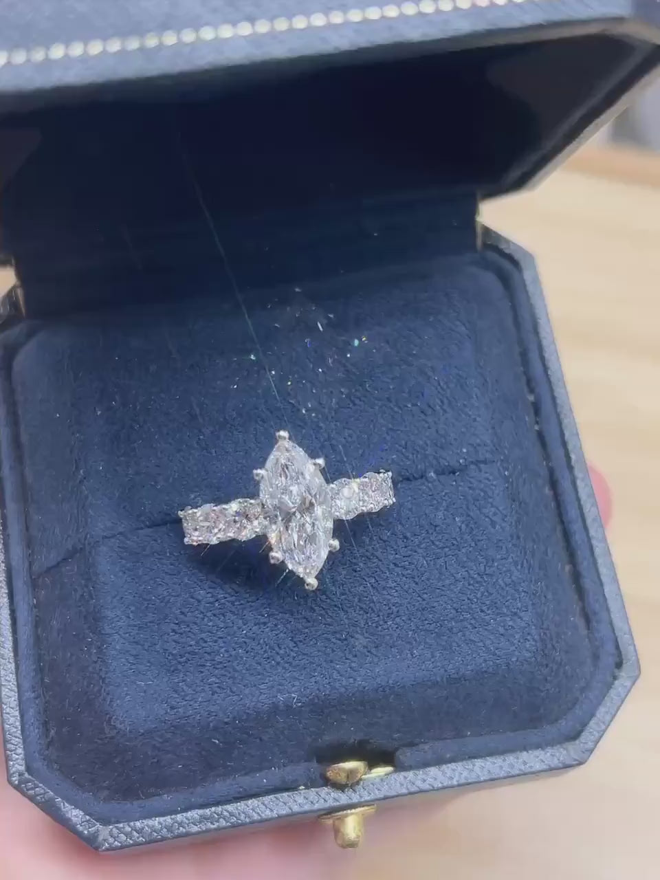 Video of the Marquise Lab-Grown Diamond Engagement Ring – Pavé Band